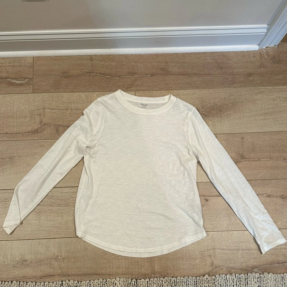Madewell Whisper Cotton Rib-Crewneck Long-Sleeve Tee - Cream - Picture 1 of 4